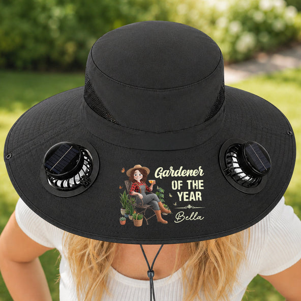 Plant Lady Gardener Of The Year Gift For Her - Personalized Solar Fan Hat