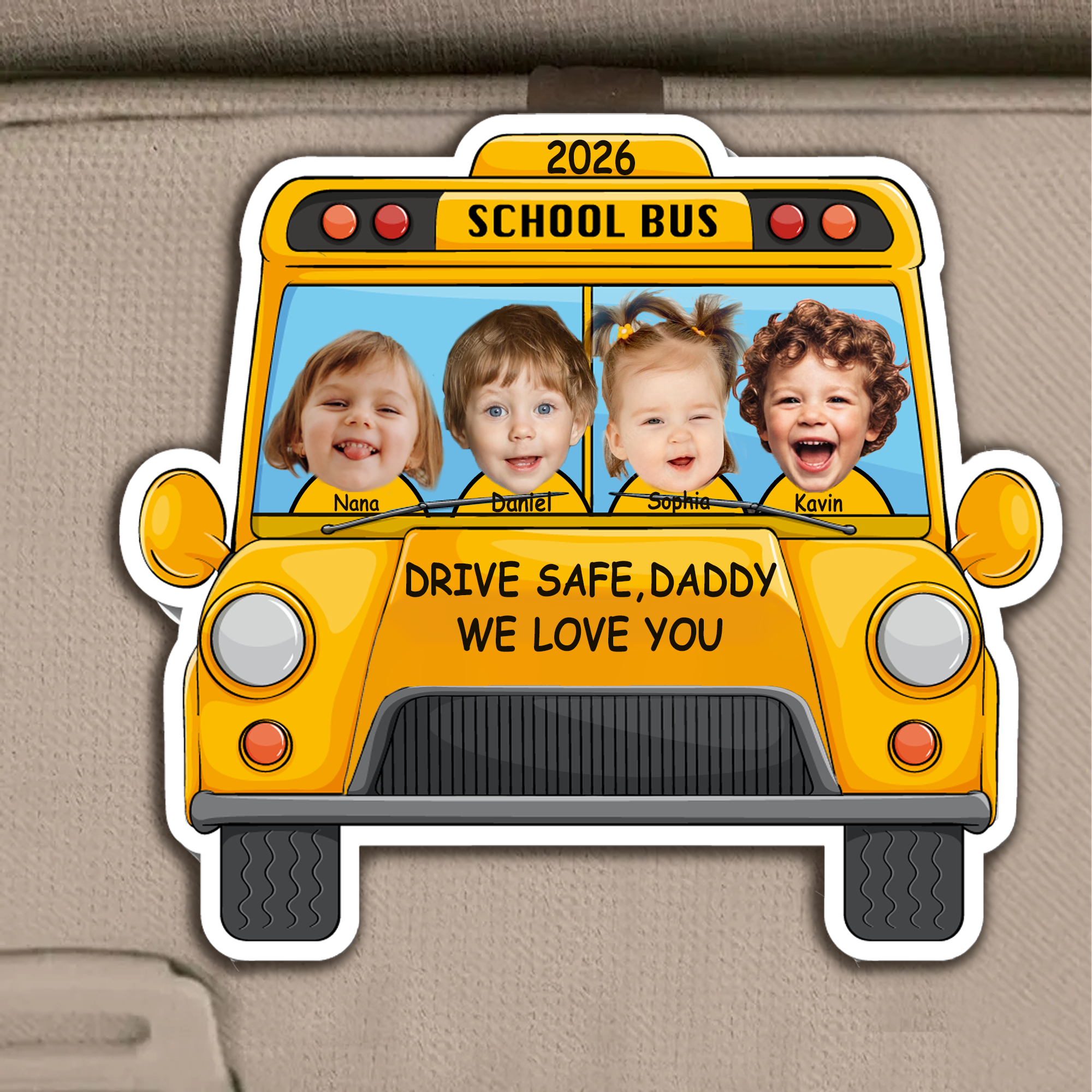 Drive Safe, Daddy I Love You - Personalized Photo School Bus Car Visor Clip Gifts For Dad