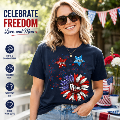 Sunflowers 4th Of July Grandma - Personalized Custom T Shirt - Birthday, Loving, Funny Gift for Grandma/Nana/Mimi, Mom, Wife, Grandparent