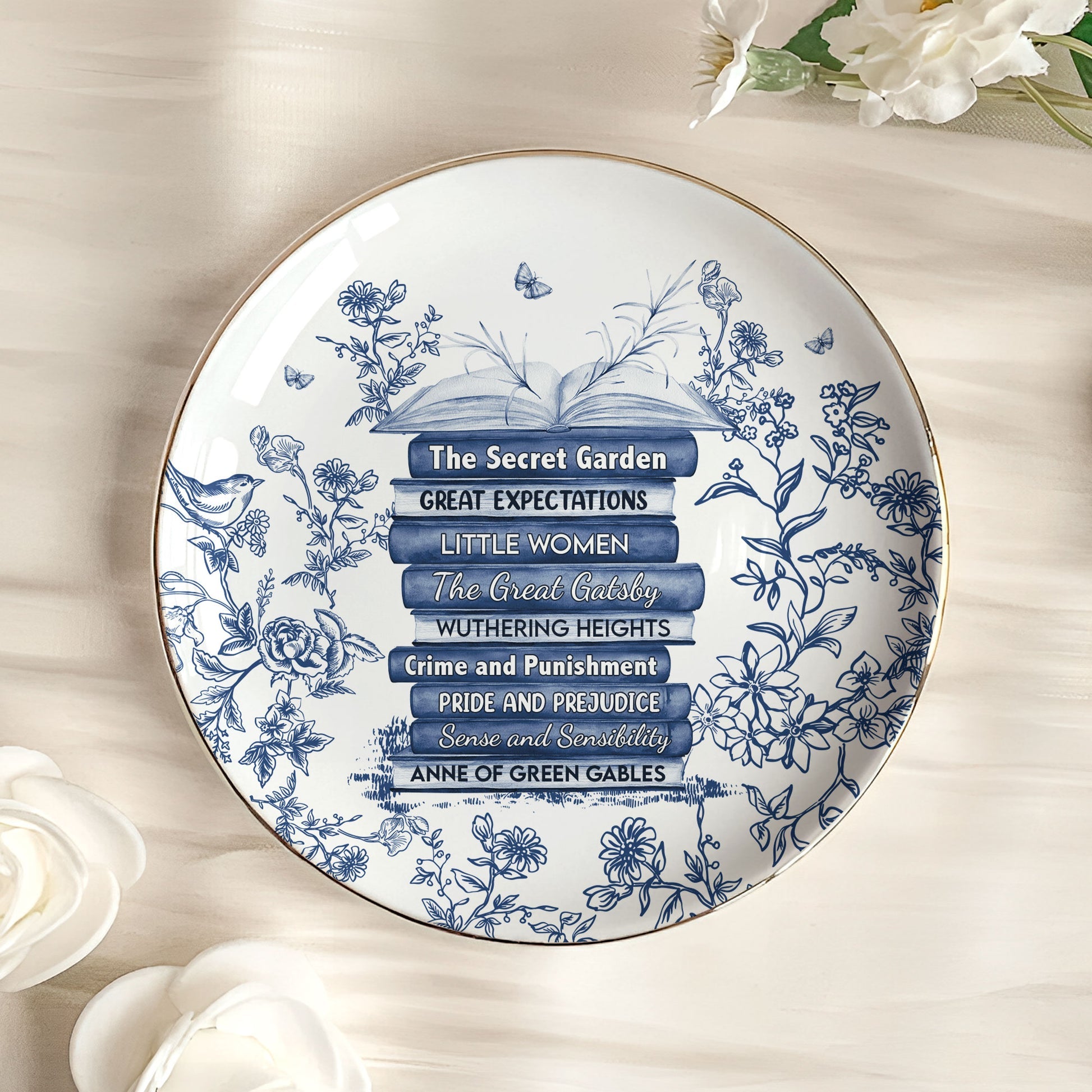 Bookshelf Chinoiserie Toile De Jouy - Personalized Jewelry Dish