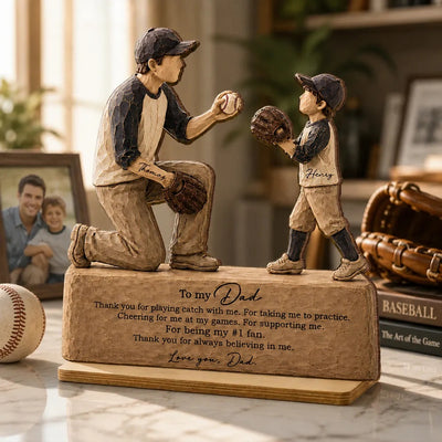 To My Baseball Dad Thanks for Playing Catch with Me - Personalized 2-Layered Wooden Plaque - Father's Day Gift for Dad from Son