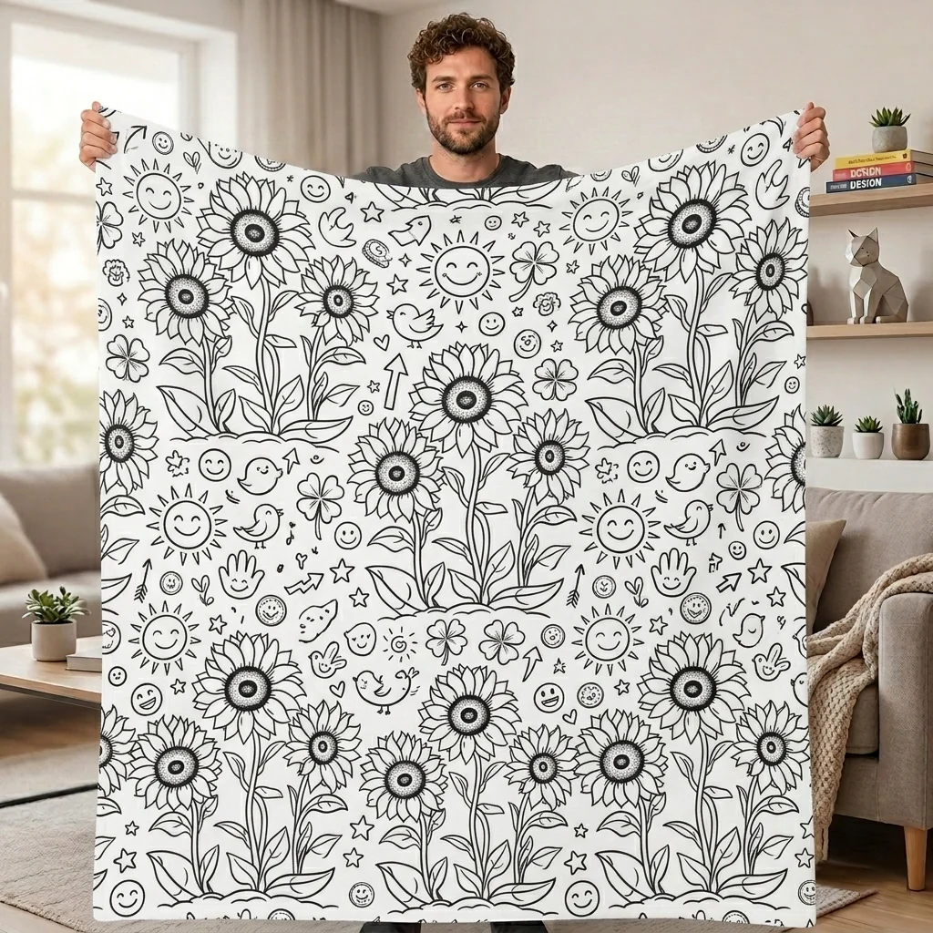 DIY Drawing Blanket – Color Your Own Washable Doodle Blanket with 24 Markers, Christmas Gift for Kids & Adults