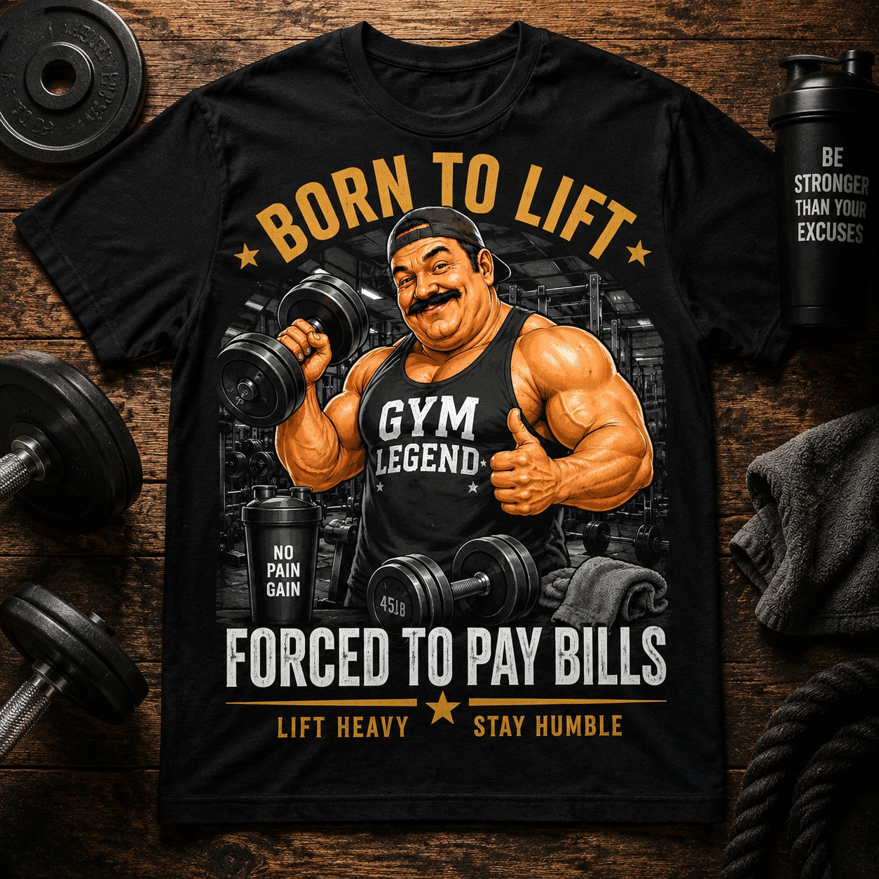 Funny Gym Dad Graphic T-shirt, Born To Lift Lift Heavy Stay Humble Bodybuilding Design Custom T-shirt, Unique Gift For Weightlifting Lovers