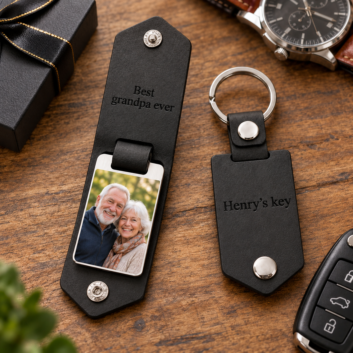 Personalized Photo Leather Keychain – Custom Picture Metal Tag with Engraved Text, Personalized Keepsake Gift for Couples & Loved Ones