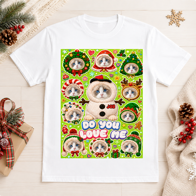 Custom Pet Photo Christmas T‑Shirt, Personalized Sticker Collage Xmas Graphic Tee, Holiday Gift for Dog Cat Pet Owners