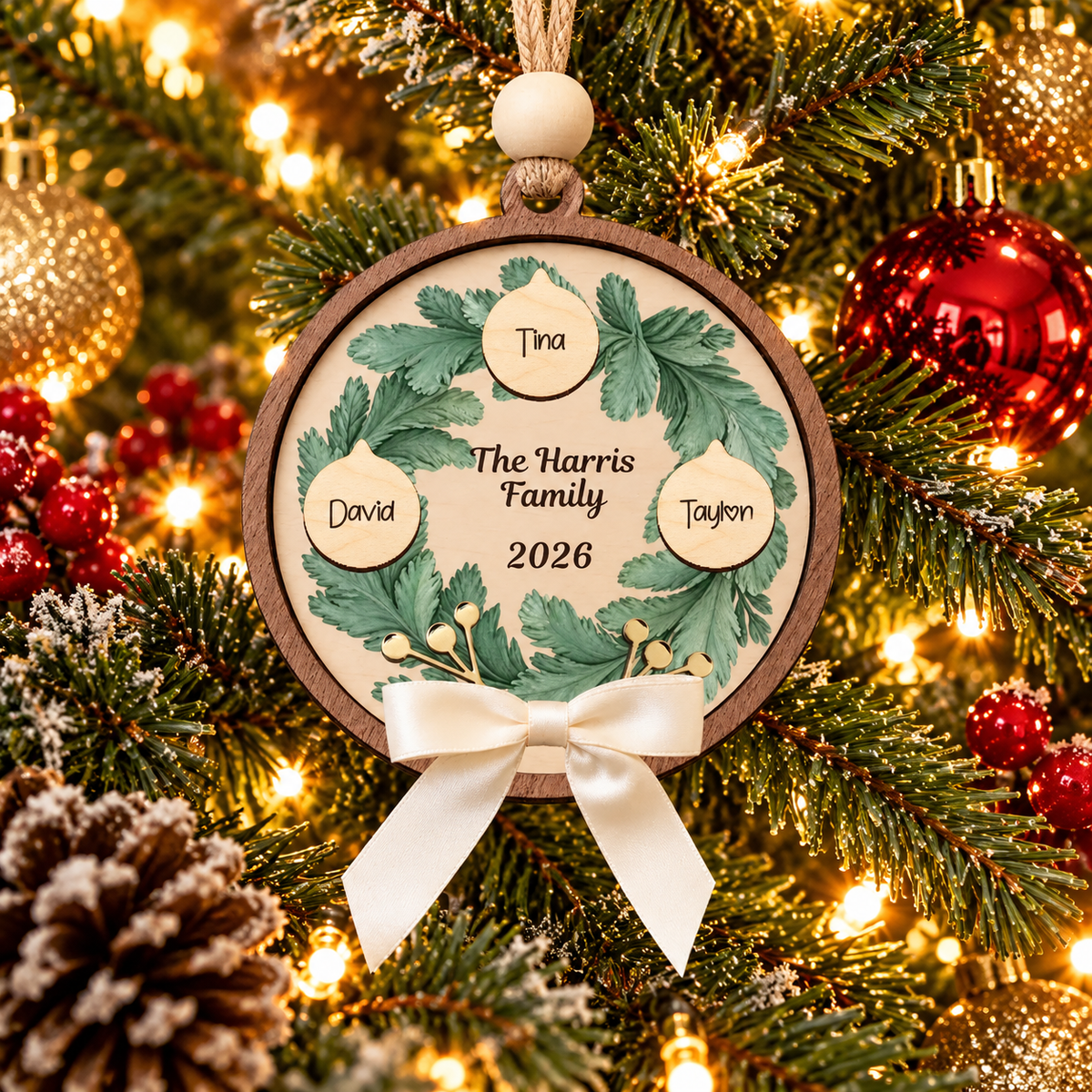 Personalized Family Wreath Christmas Ornament, Custom Name Family Keepsake, Christmas Gift for Grandparents and Family