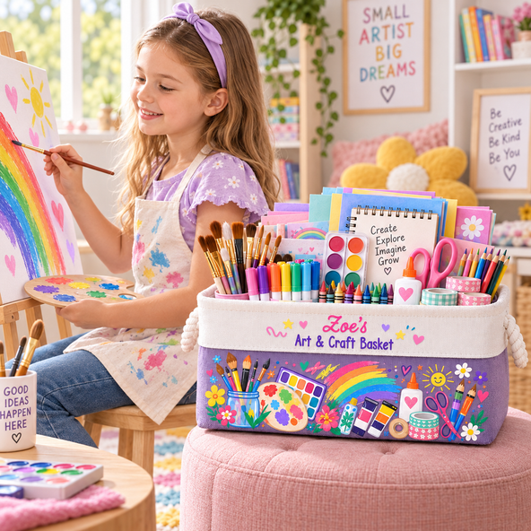 Creative Art Caddy for Young Artists, Gift for Children & Grandchildren - Personalized Storage Basket