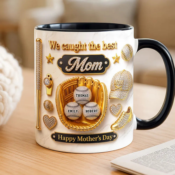 3D Effect Baseball We Caught The Best Mom - Personalized Mug - Mother's Day Gift For Mom, Wife