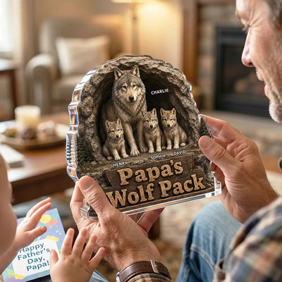 Dad Papa's Wolf Pack - Personalized Acrylic Block Plaque - Cool Father's Day Gift For Dad, Husband