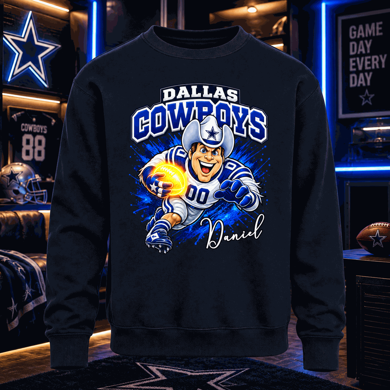 Personalized Football Sweatshirt & T-Shirt – Custom Name Glow Football Design, Halloween and Sports Gift for Football Lovers