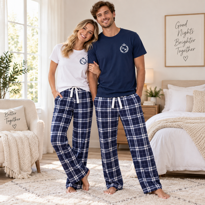 Matching Couple Pajama Set – Custom Initials & Plaid Design, Anniversary Gift for Couples