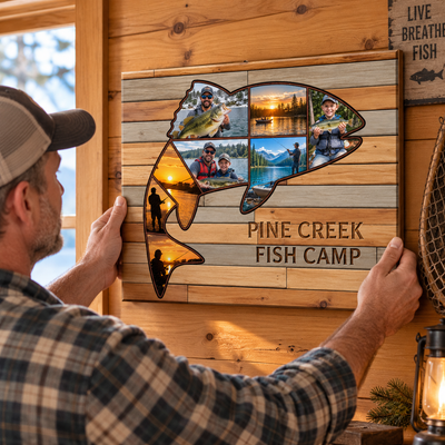 Custom Bass Fishing Photo Collage Wall Art, Fisherman Gift for Dad & Husband - Personalized Poster