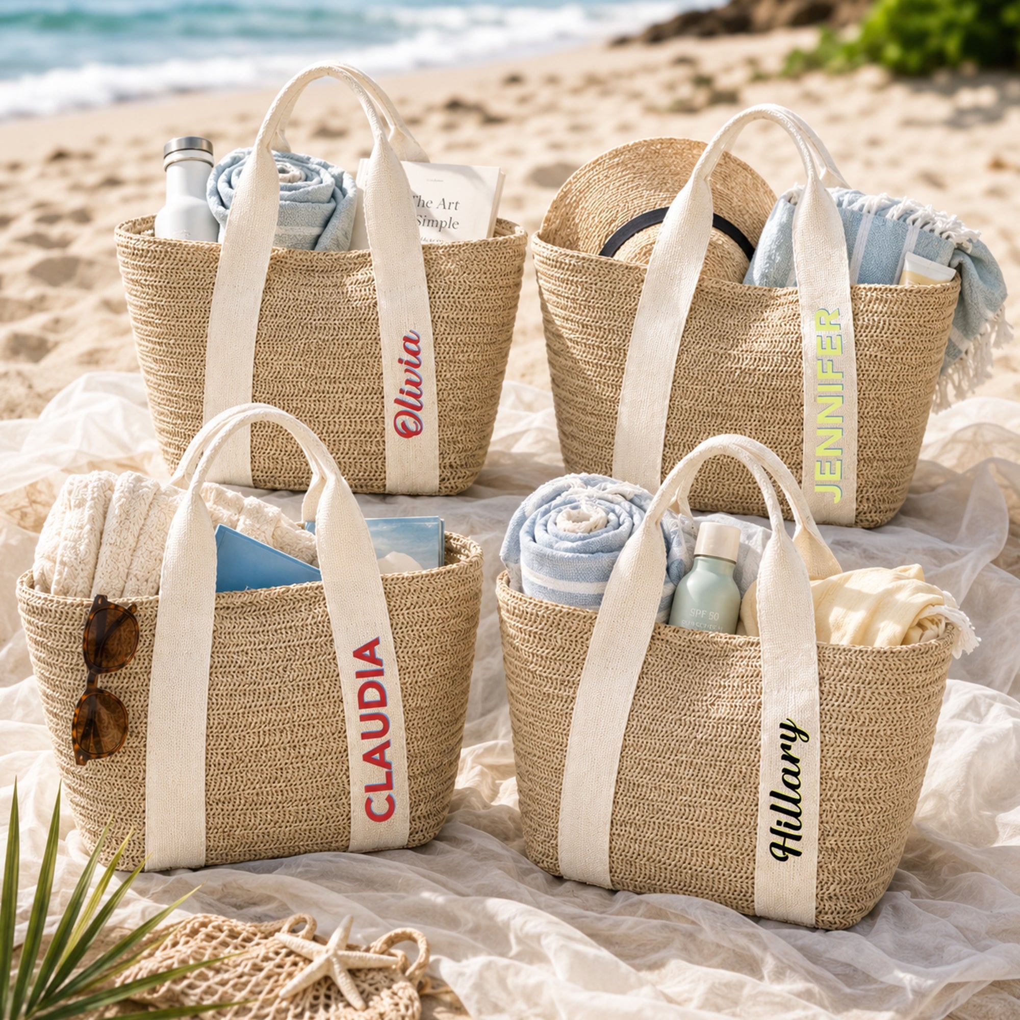 Colorful Name Summer Style - Personalized Straw Bag