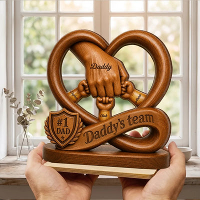 Daddy's Dream Team Fist Bump - Personalized 2-Layered Wooden Plaque - Father's Day Gift for Dad, Husband