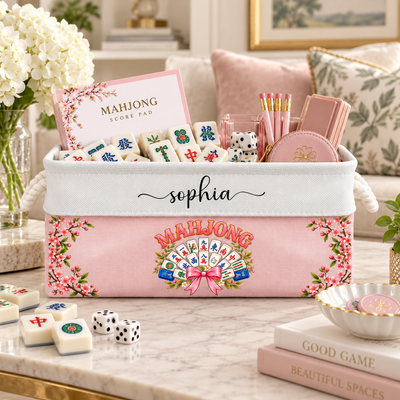 Personalized Mahjong Storage Basket – Custom Name Mahjong Tile Organizer, Game Night Gift for Mahjong Lovers