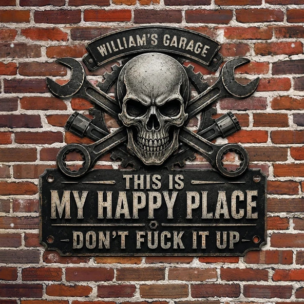 This Is My Happy Place - Funny Garage Sign For Him - Personalized Metal Sign