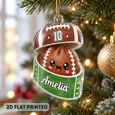 Custom Football Dumpling Squishy Style - Personalized Acrylic Ornament - Christmas Gift for Daughter, Son, Grandkids