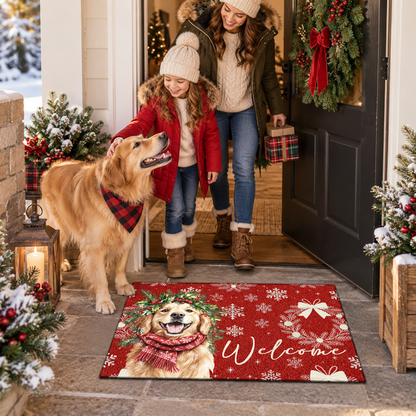 Christmas Pet Welcome Doormat, Festive Holiday Front Door Mat, Cute Pet Designs, Xmas Decor Gift for Pet  Lovers
