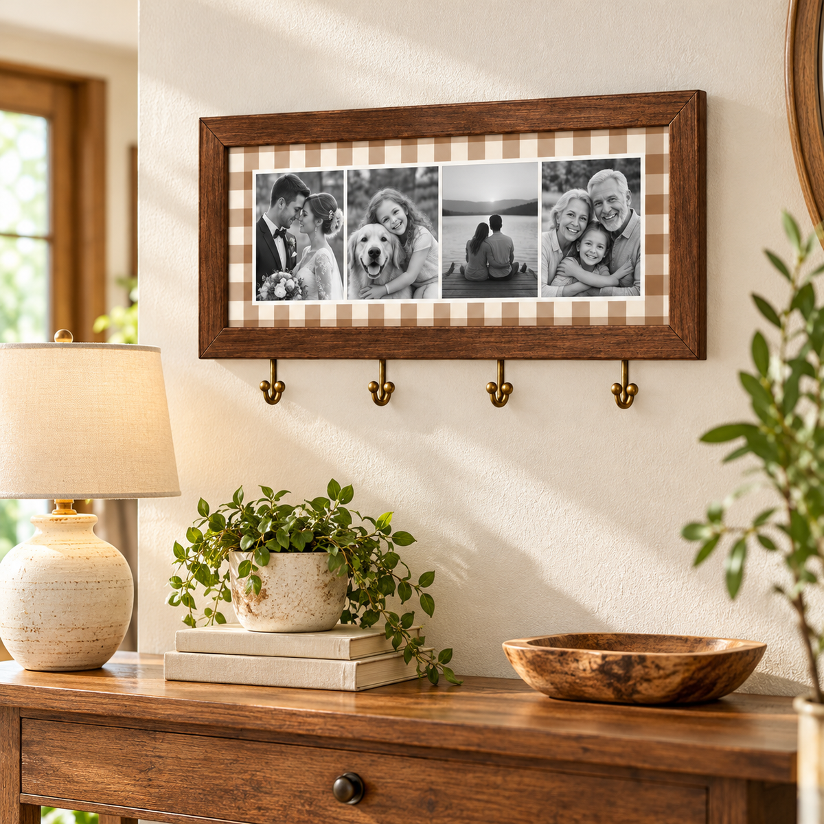 Personalized Wedding Photo Frame Key Holder, Custom Couple Picture Wall Decor, Anniversary and Christmas Gift for Couples