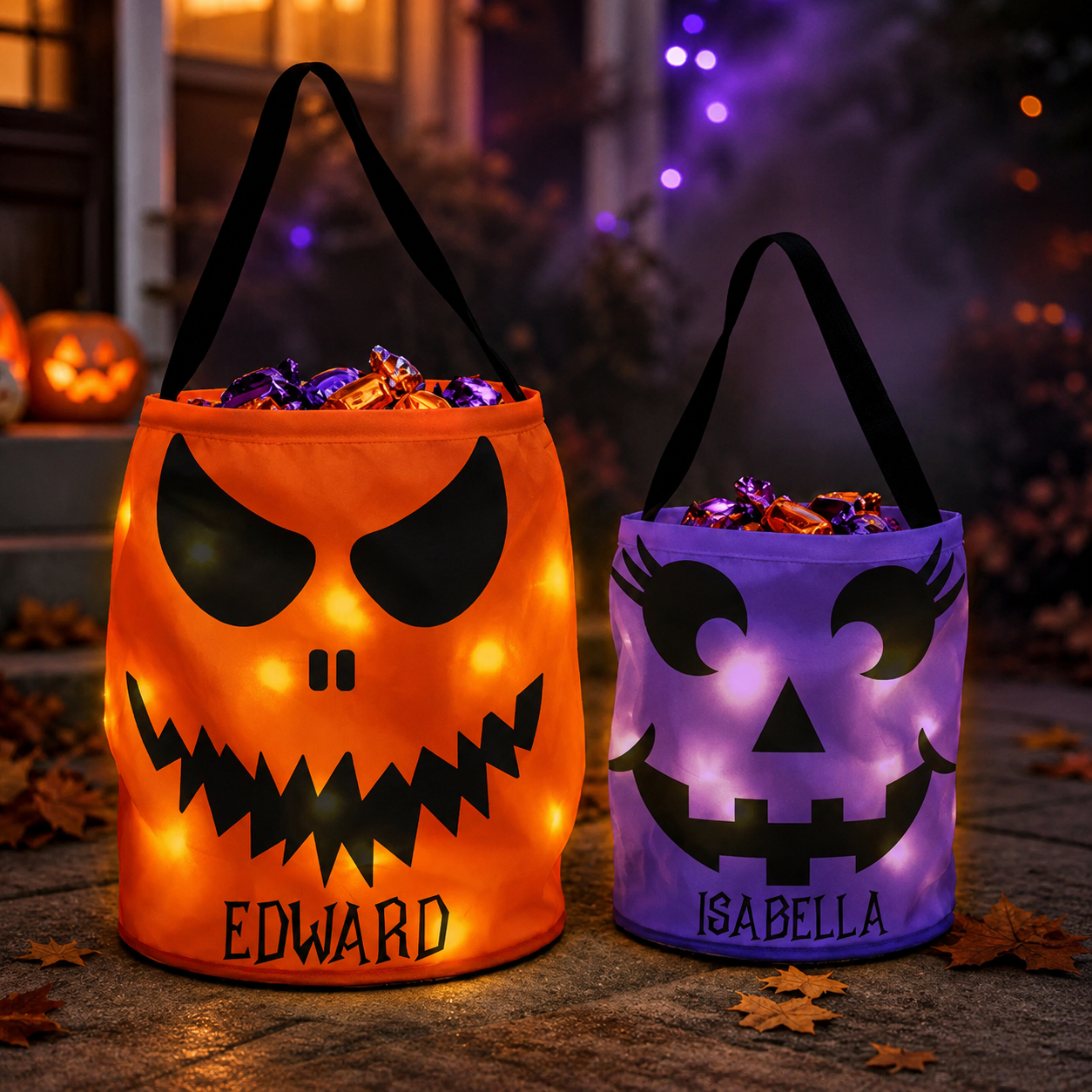 Halloween Candy Bag For Kids Scary Pumpkin Face - Personalized Halloween Basket