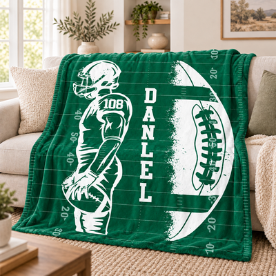 Personalized American Football Blanket – Custom Name & Number, Game Day Gift for Football Fans