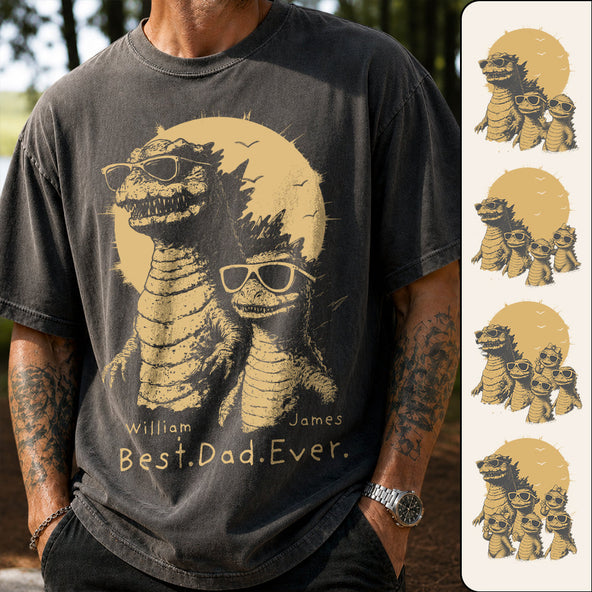 Personalized Best Dad Ever T-Shirt Father Day Gifts for Dad Funny Papa Cool Daddy Dinosaur Tee