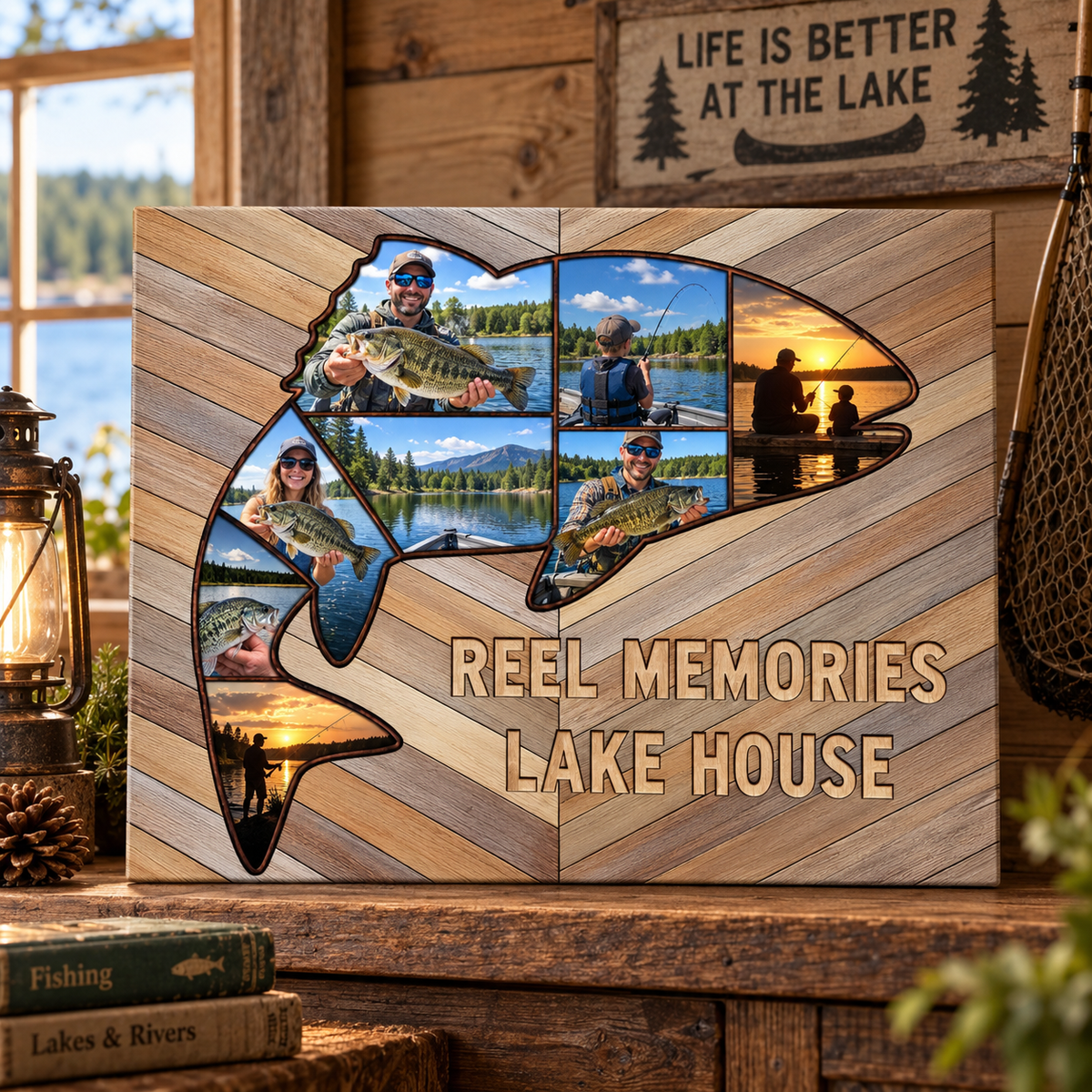 Custom Bass Fishing Photo Collage Wall Art, Fisherman Gift for Dad & Husband - Personalized Poster