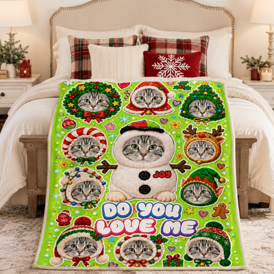 Custom Pet Photo Christmas Flannel Throw Blanket, Personalized Pet Sticker Collage Xmas Home Decor Blanket, Holiday Gift for Pet Lovers