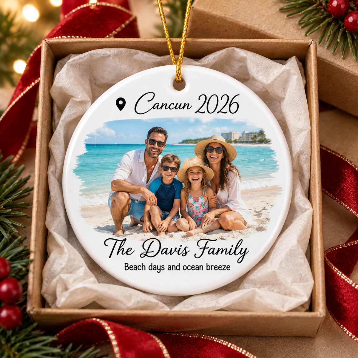 Custom Photo Our Adventure Best Memory - Personalized Ceramic Ornament Gift For Family