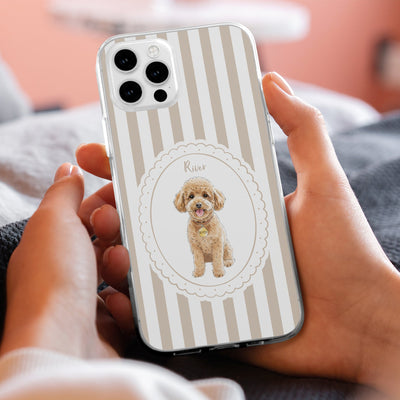 Personalized Pet Portrait Phone Case – Custom Watercolor Striped Pattern Design