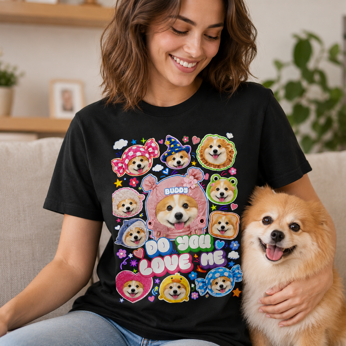 Custom Name Funny Multi‑Hat Pet Collage T‑Shirt, Colorful Graphic Casual Tee, Unique Gift for Pet Lovers