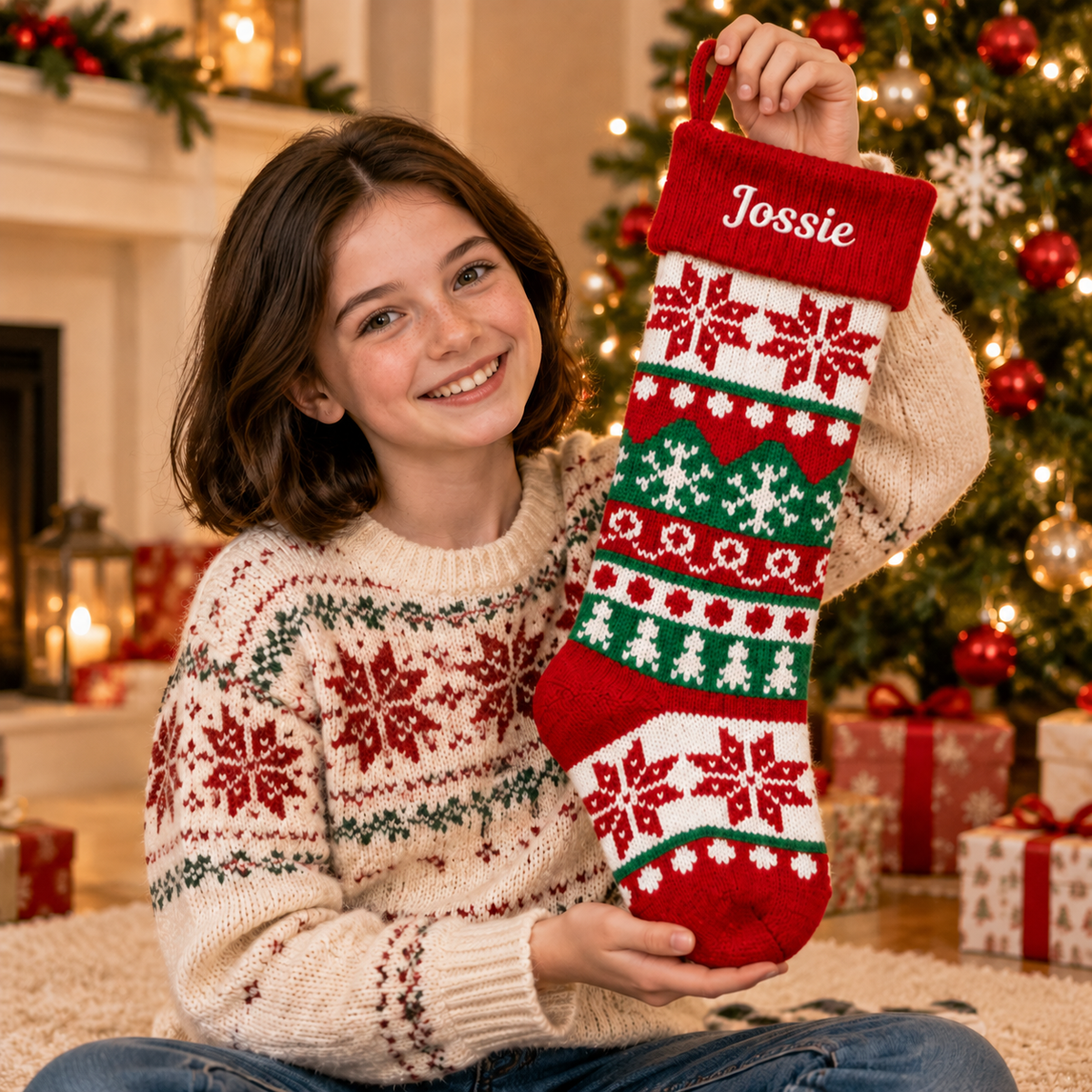 Personalized Christmas Stockings, Extra Large Cotton Stocking with Embroidered Name, Xmas Gift for Family, Kids