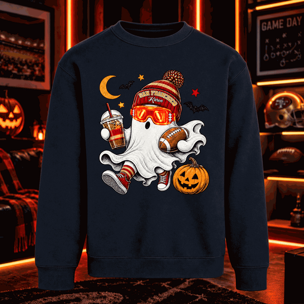 Personalized Halloween Glow Sweatshirt & T-Shirt – Custom Name Skeleton Design with Glowing Glasses, Spooky Gift for Halloween Lovers