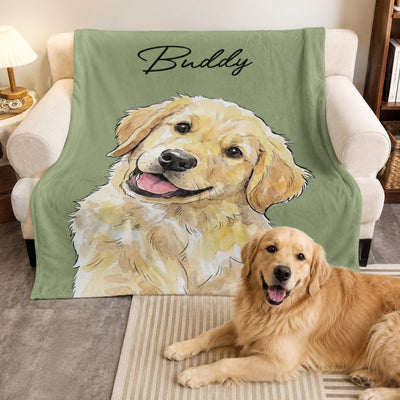 Custom Pet Portrait Watercolor Style - Personalized Blanket