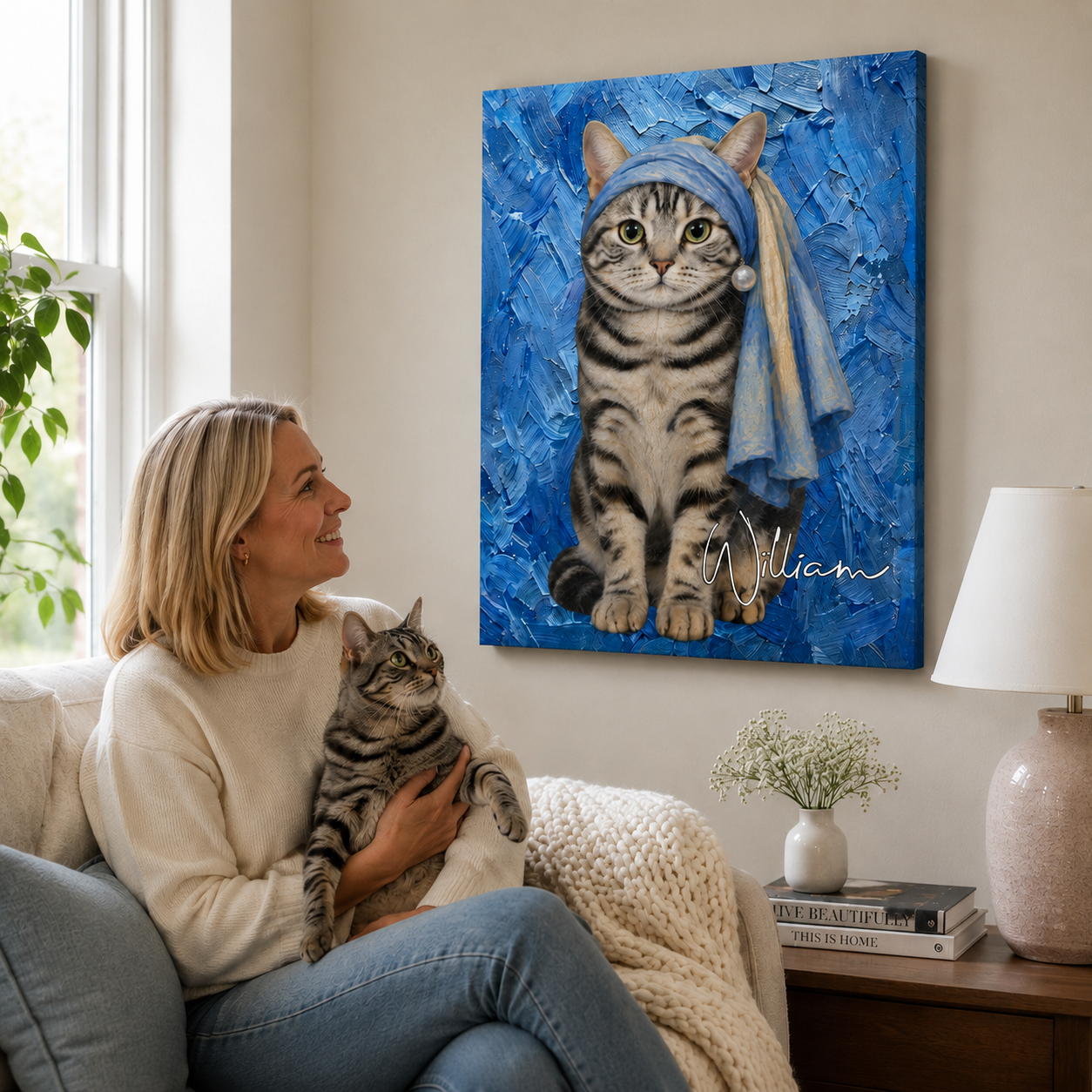 Custom Pet Portrait Canvas – Personalized Pearl Earring Oil Painting from Photo, Christmas Gift for Pet Lovers