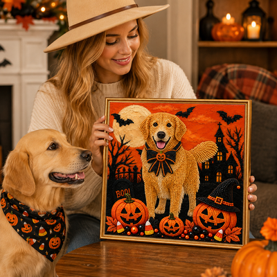 Personalized Pet Pearl Art DIY Kit – Custom Pet Photo Portrait, Halloween Home Decor Gift for Pet Lovers