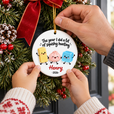 Squishy Collector Custom Christmas Keepsake, Cute Design Holiday Gift For Squishmallow Fans - Personalized Ceramic Ornament