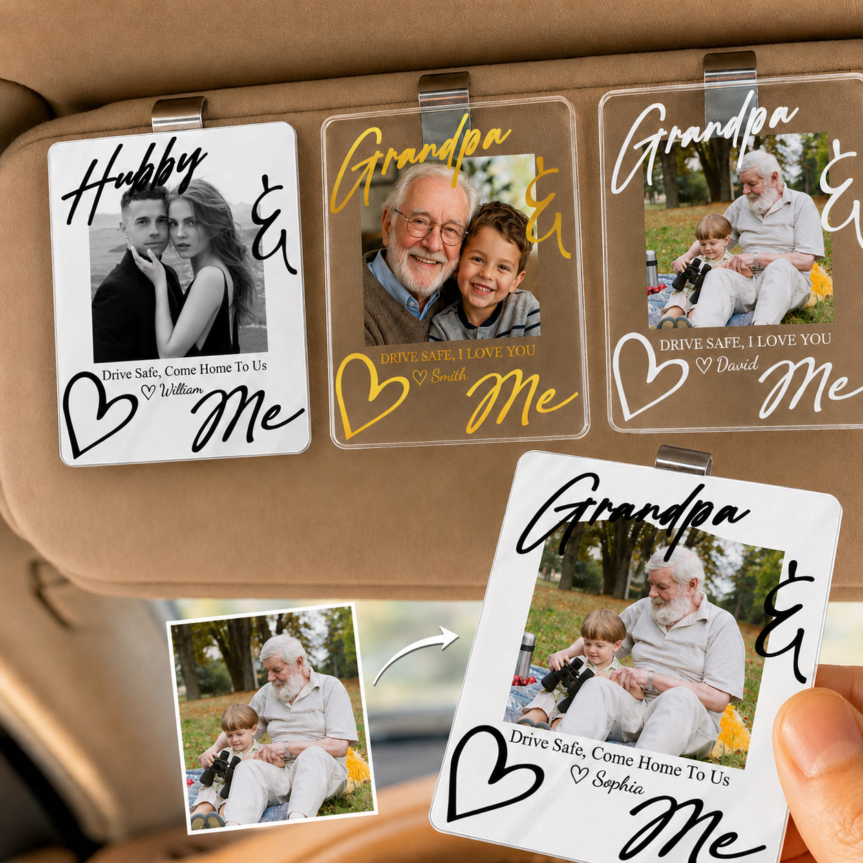 Drive Safe I Love You Father's Day Gift For Husband, Dad, Grandpa - Personalized Acrylic Photo Visor Clip