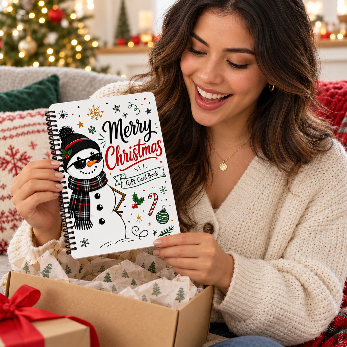 Personalized Christmas Gift Notebook, Spiral Holiday Journal, Snowman Santa Gingerbread Gift Book