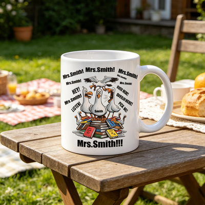 Personalized Seagull Teacher Mug - Funny Custom Name Coffee Cup, Gift for Teachers