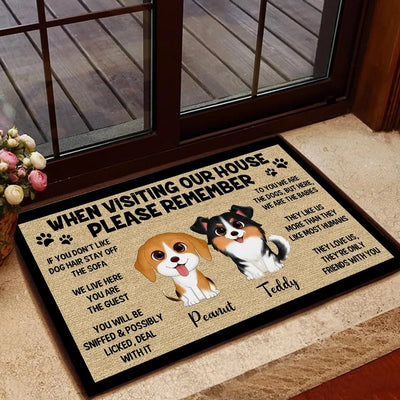 Watercolor Cute Dogs When Visiting My House Please Remember Personalized Doormat