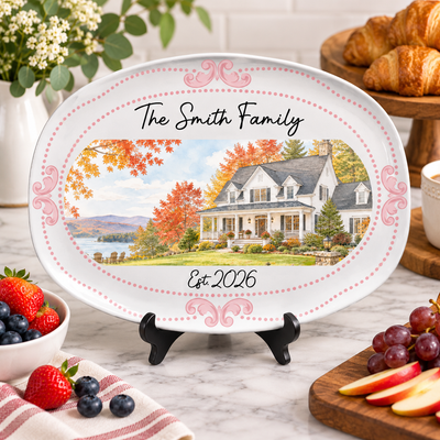 Custom New House Watercolor Art New Home Gifts Christmas Gifts For Family, Couple - Personalized Platter