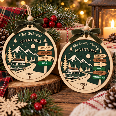 Custom Travel Memory Christmas Ornament, Wanderlust Souvenir Keepsake, Personalized Gift for Road Trip Lovers