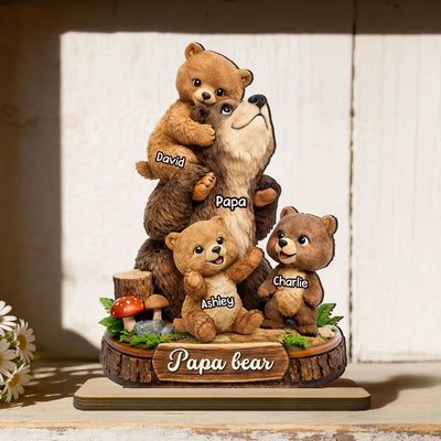 Papa Bear Grandpa Bear - Personalized 2-Layered Wooden Plaque - Heartfelt Gift for Dad, Grandpa