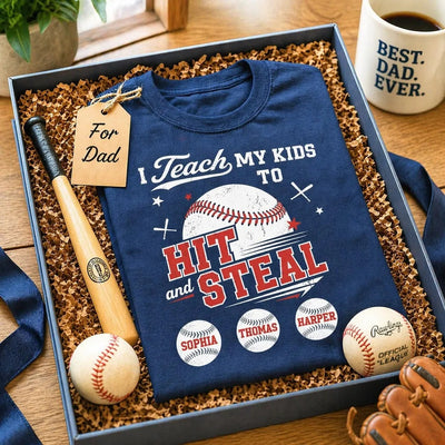 Best Dads Teach Kids To Hit & Steal - Personalized Shirt - Father's Day Gift For Baseball Dad, Husband