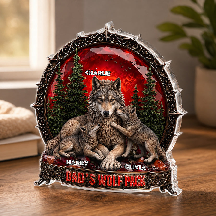 Papa's Wolf Pack - Personalized Acrylic Block Plaque - Father's Day Gift for Dad, Husband