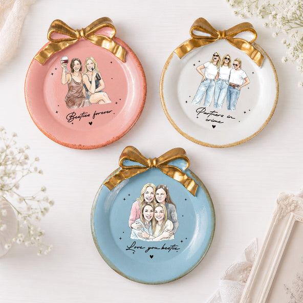 Friendship Gift Custom Photo Watercolor Vintage Style Trinket Dish - Personalized Jewelry Dish