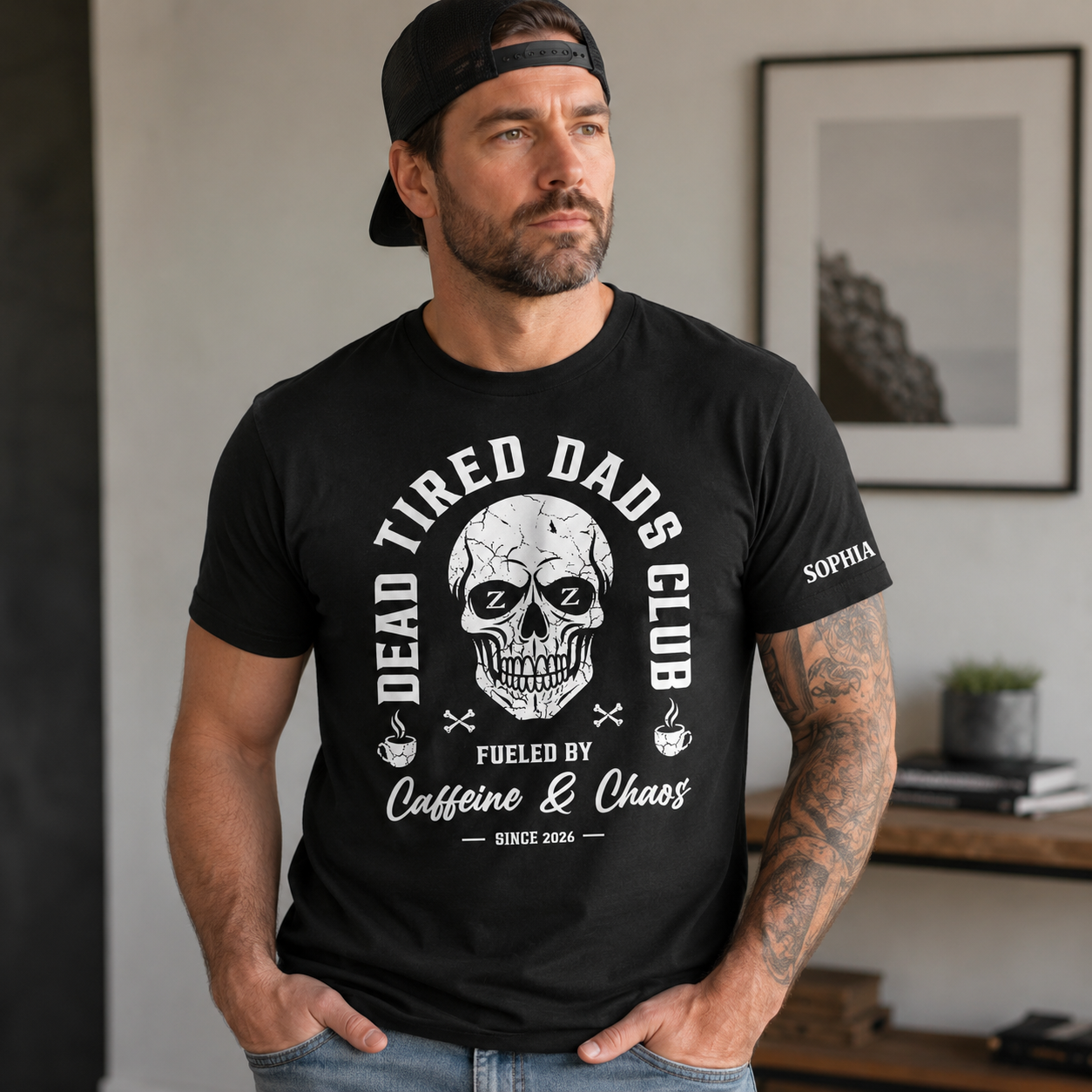 Dead Tired Dads Club - Funny Father's Day Gifts Custom Kids' Names On Sleeves - Personalized Shirt
