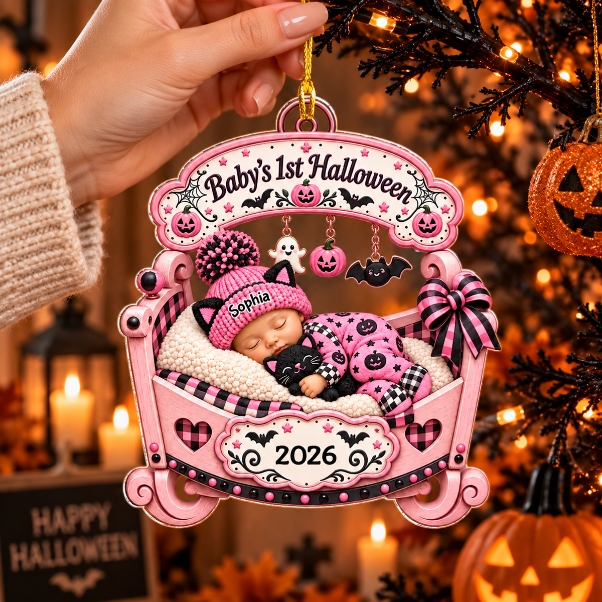 Personalized Baby's First Halloween Ornament, Custom Name Crib Baby Acrylic Hanging Decoration, Newborn Keepsake Ornament, Gift For Kids, Grandkids
