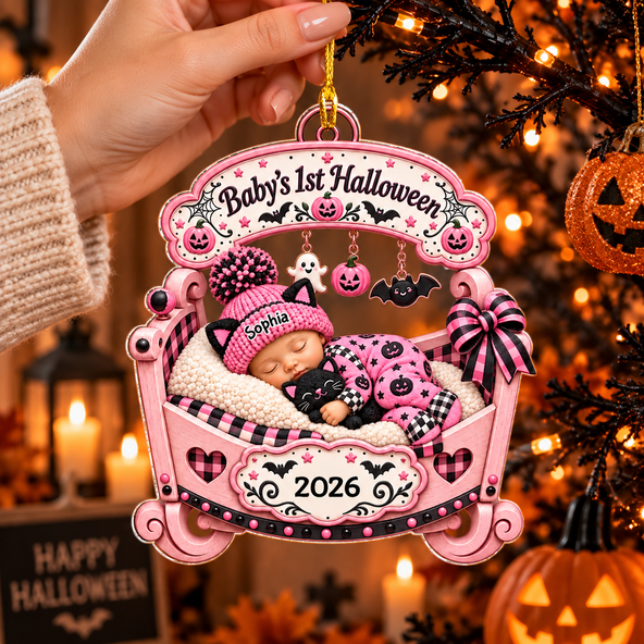 Personalized Baby's First Halloween Ornament, Custom Name Crib Baby Acrylic Hanging Decoration, Newborn Keepsake Ornament, Gift For Kids, Grandkids